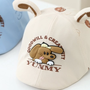 Cute baby puppy cartoon printed beret with 3D ears for toddlers spring travel