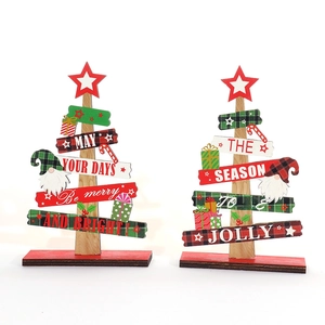 Creative Christmas tree wooden table decor set with festive lettering and gnome motifs