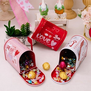 Tinplate Valentine's Day mailbox gift boxes in red, pink, and white colors