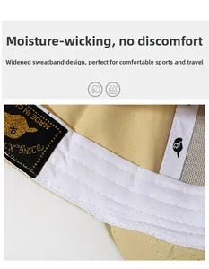Detail of widened sweatband in baseball cap featuring breathable moisture-wicking fabric