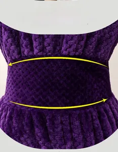 Close-up of purple thickened fleece robe featuring elastic waist and pineapple texture