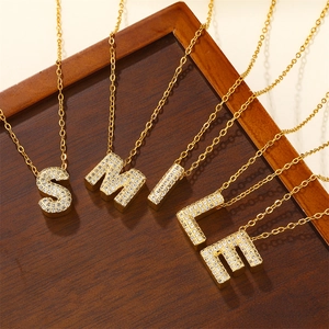 Alphabet Initial Letter Pendant Necklace Copper Zircon Inlaid Gold Plated Minimalist Commuter Style For Women Men