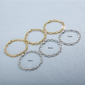 Detail view of 6mm 7mm and 8mm stainless steel pig nose buckle link chain bracelets