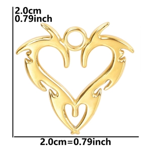 Detailed view of 18k gold plated stainless steel heart pendant with size dimensions