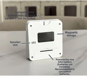 Detailed rear view showing magnetic mount, speaker, and AAA battery compartment of timer