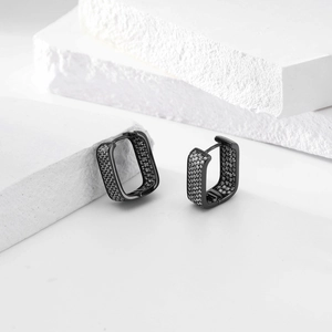 Elegant black plated S925 silver square hoop earrings featuring sparkling zircon inlay