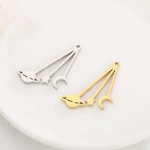 Stainless Steel Celestial Pendant Moon Star Planet Design DIY Jewelry Making Accessory For Necklace Bracelet Crafting Polished