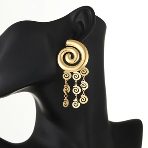 18k gold plated multi-layer leaf tassel drop earrings in a spiral statement design