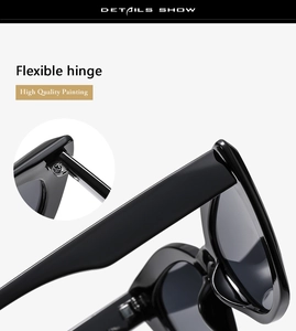 Detailed view of the flexible hinge and high quality painting on black small frame sunglasses