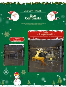Macro detail of gold geometric reindeer window sticker with festive holiday greetings