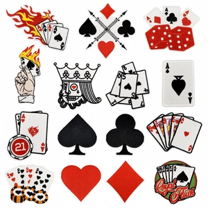 Poker Card Embroidery Patches Iron On Adhesive Applique For Clothing Bags Hats DIY Decorative Punk Retro Style