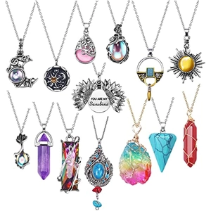 14pc vintage bohemian moonstone pendant necklace set with crystal charms and sunshine locket