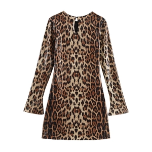 Robe sexy à sequins léopard à manches longues et coupe ajustée pour la fête
