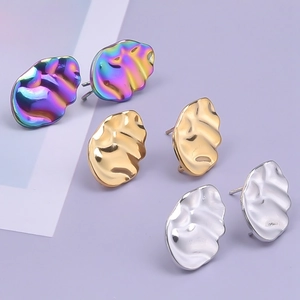Three pairs of irregular wavy 304 stainless steel studs in gold, silver and iridescent