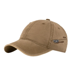Classic cotton baseball cap in khaki brown with vintage wash and side embroidery