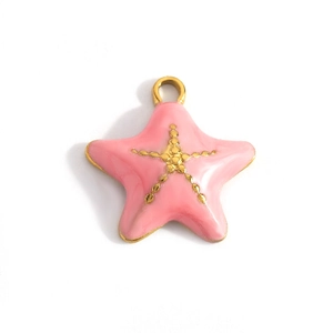 Pink starfish pendant with gold dots and 18k gold plated metal for jewelry making