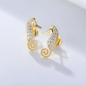 925 Sterling Silver Seahorse Stud Earrings Micro Pave Zirconia Cute Ocean Animal Jewelry For Women Gold Silver Personalized Fashion Gift Earrings