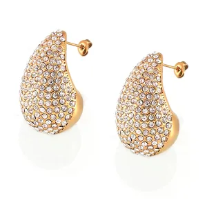 Teardrop Earrings Stainless Steel Full Pave Rhinestone Shell Artificial Pearl Elegant Luxury Minimalist Fashion Studs For Women