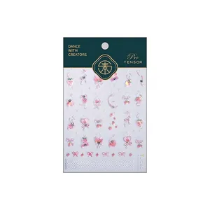 Pink strawberry and butterfly nail stickers with rhinestones on transparent film TL-291