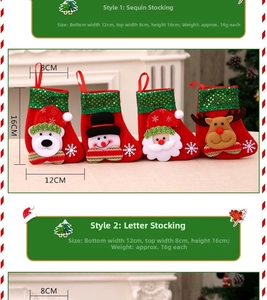 Detail view of 16cm Christmas stockings with sequins and cute cartoon character appliques