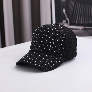 Women Lace Floral Rhinestone Baseball Cap Sparkling Sun Protection Fashion Outdoor Adjustable Sun Hat