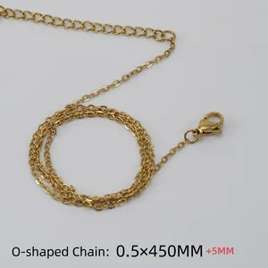 Detail of 18K gold plated stainless steel O-link chain 0.5x450mm with lobster clasp