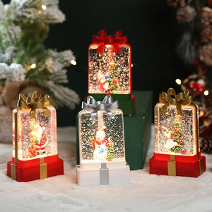 Christmas LED Water Lantern Snow Globe Lighted Gift Box Ornament With Swirling Glitter For Holiday Tabletop Home Decor