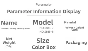 Detailed technical specification table for children foldable sandbag board with net weight