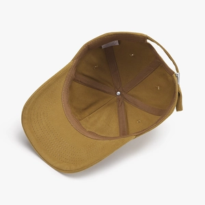 Deep mustard yellow cotton baseball cap with 6-panel structure and metal buckle strap