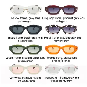 Retro polygonal sunglasses collection in eight vibrant colors with thick acetate frames