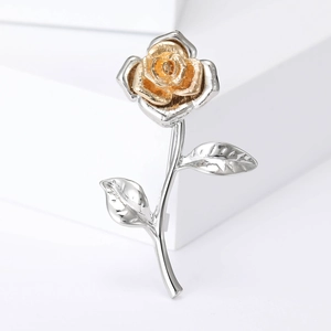Vintage Two Tone Rose Brooch Pin Alloy Flower Commuter Versatile Fashion Jewelry For Women