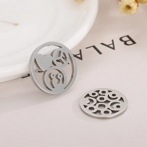 Minimalist silver stainless steel hollow circular earrings with heart and peace symbol patterns