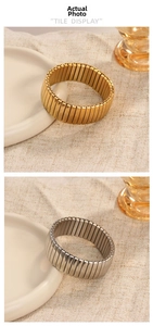 Detailed tile display of stretchable gold and silver brushed metal bracelet set