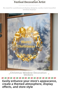 Golden Christmas wreath static window sticker with Merry Christmas typography and motifs