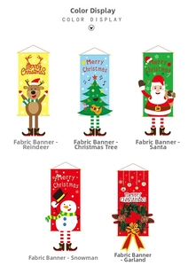 Detail of Christmas hanging banners with boot charms and festive holiday patterns