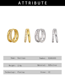 Detail view of double hoop earrings with colorful CZ stones and S925 silver hallmark
