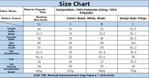 Detailed size guide table for women's tweed jacket showing measurements in centimeters