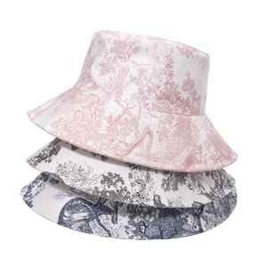 Bucket Hat Polyester Toile De Jouy Print Jungle Animal Forest Landscape Sun Protection Outdoor Summer Fisherman Cap Women Men