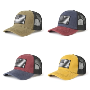 Breathable trucker cap with American flag patch in multiple colors for men and women