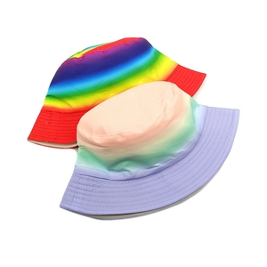 Rainbow striped and macaron gradient bucket hats set for kids outdoor sun protection