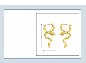 Detailed view of 18K gold plated snake hoop earrings with size measurements of 41mm x 16mm