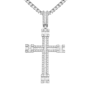 Silver hip hop cross pendant necklace with 5A zircon stones on a tennis chain