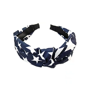 Blue knotted fabric headband with white star pattern for Independence Day accessories