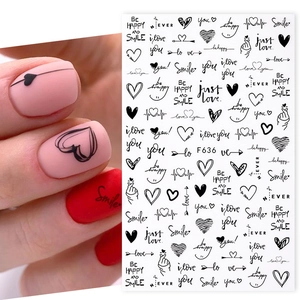 3D cartoon heart and alphabet nail art stickers with model display and F636 sheet
