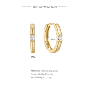 Detailed size chart of S925 sterling silver gold hoop earrings with AAAAA zircon stones