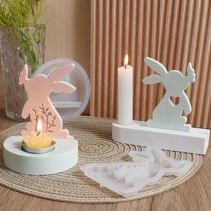 Silikonform für Osterhase-Teelichthalter mit Blumenzweig- und Herzmustern für DIY-Handwerk