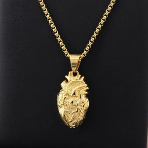 Creative anatomical heart pendant in 18k gold plated stainless steel with box chain