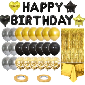 Kit déco anniversaire 31 pièces or rose avec ballons, rideau de pluie et nappe de fête