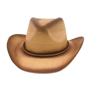 Chapeau de cowboy western classique beige avec ruban tressé et texture en paille
