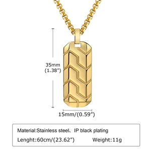 Detailed view of gold stainless steel chevron pendant with specific dimensions and chain length